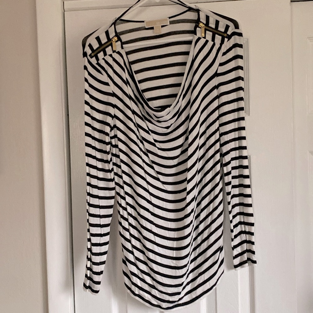 Michael Kors Striped Black and White Long Sleeve Top